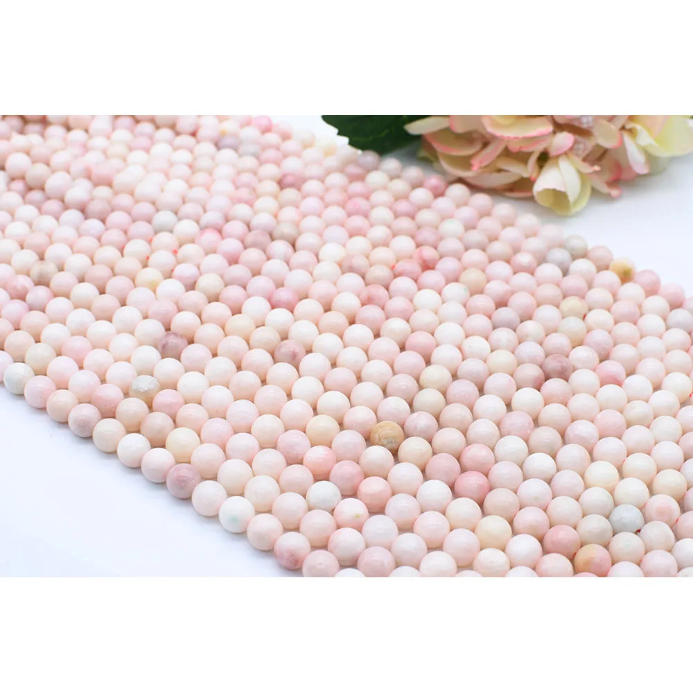 

2 strands 6-10mm Natural Smooth pink opal Round stone beads For DIY Bracelet Necklace Jewelry Making Strand 15"