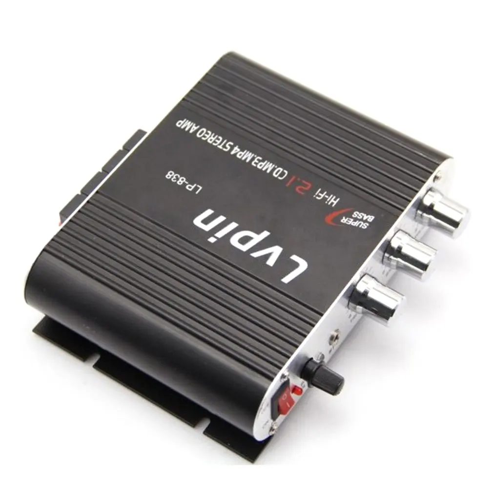 

Lepy LP-838 Power Car Amplifier Hi-Fi 2.1 MP3 Radio Audio Stereo Bass Speaker Booster Player for Motorbike Home No Power Plug