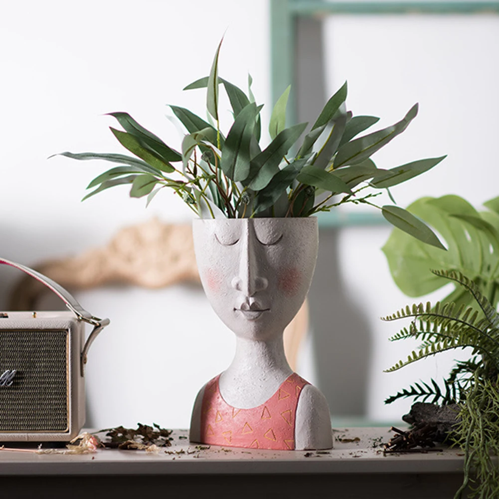

Vintage Art Portrait Sculpture Flower Pot Resin Artistic Portrait Sculpture Plant Pot Dried Flower Vase Decoration