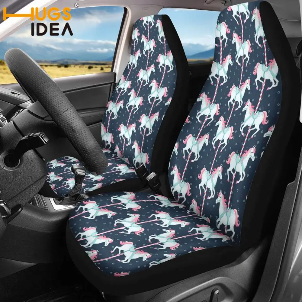 

HUGSIDEA 2020 Fashion Vehicle Front Seat Protector Seats CoverPrinting Horse Truck Car Interior Protector Covers 2pcs
