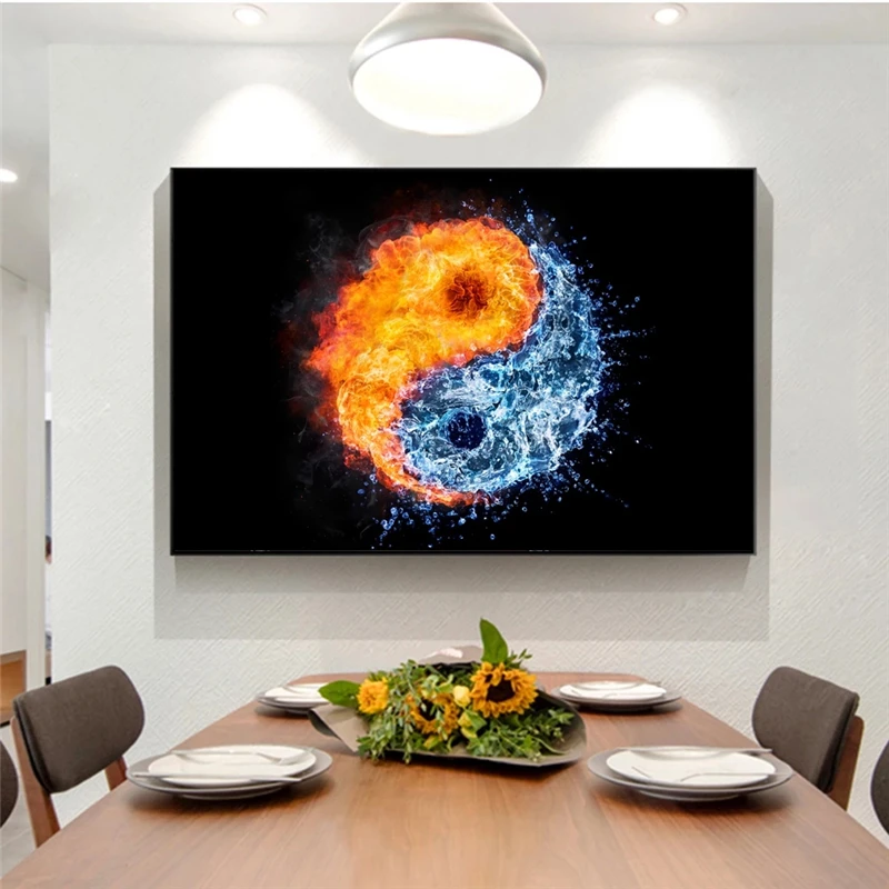 

Pop Art Fire and Water Canvas Paintings Yin And Yang Posters and Prints Cuadros Wall Art Picture for Living Room Home Decoration