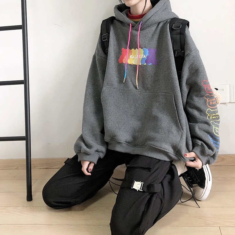 Shellsuning пальто для женщин толстовка с капюшоном радужные Лоскутные круглым