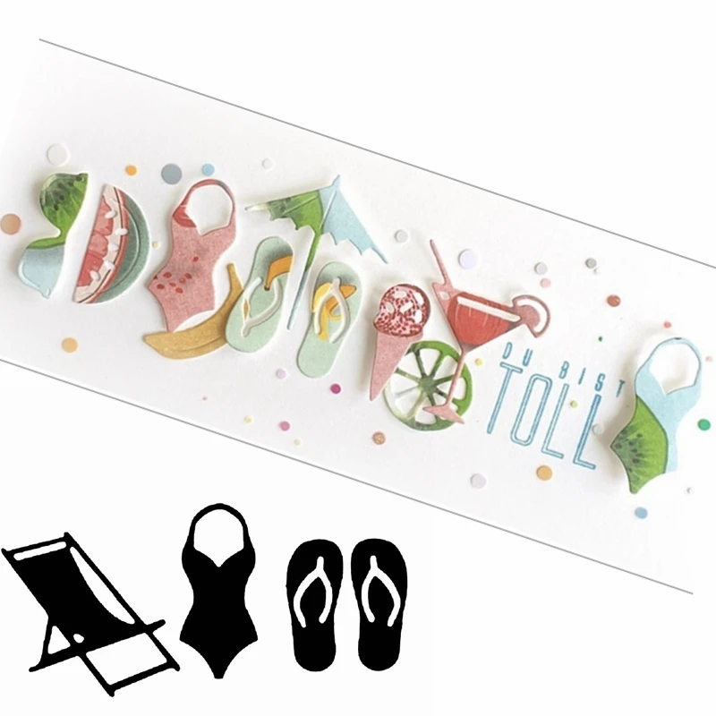 

Sunshine Deck Chair Swim Wear Flip Flops Metal Cutting Dies Beach Vacation Die Cuts For Card Making DIY Decoration New 2019