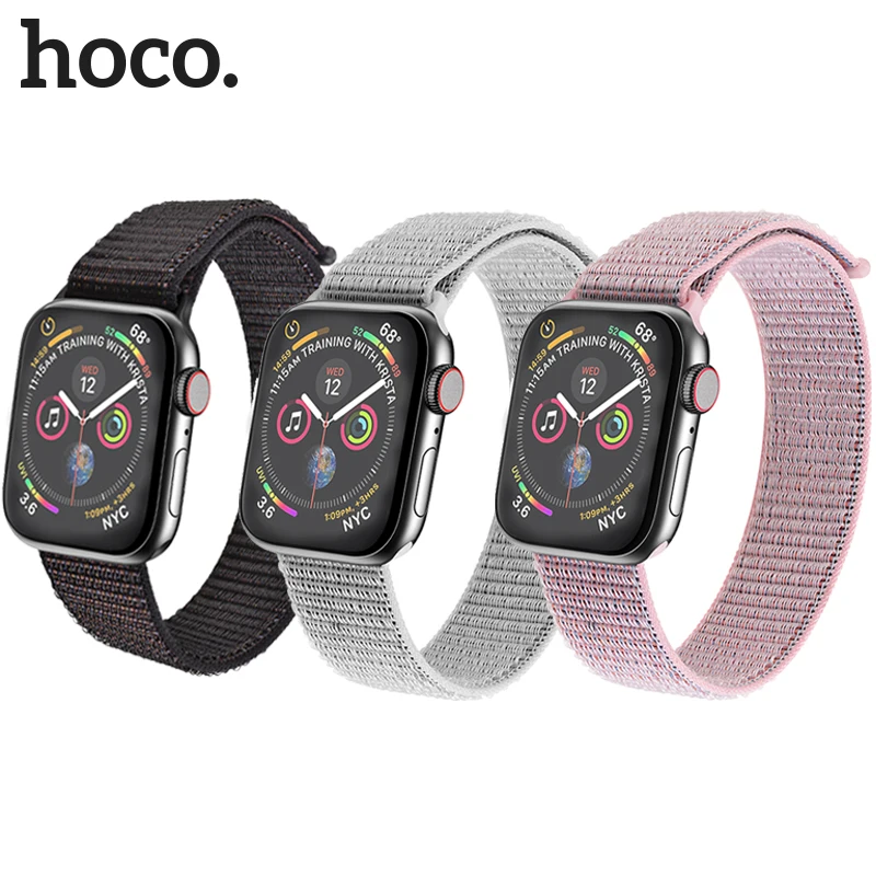 Hoco нейлоновый ремешок для Apple Watch, 4 ремешка, 44 мм, 42 мм, 40 мм, 38 мм, браслет Pulseira, аксессуары для часов, подходит для Apple Watch Series 5 Correas