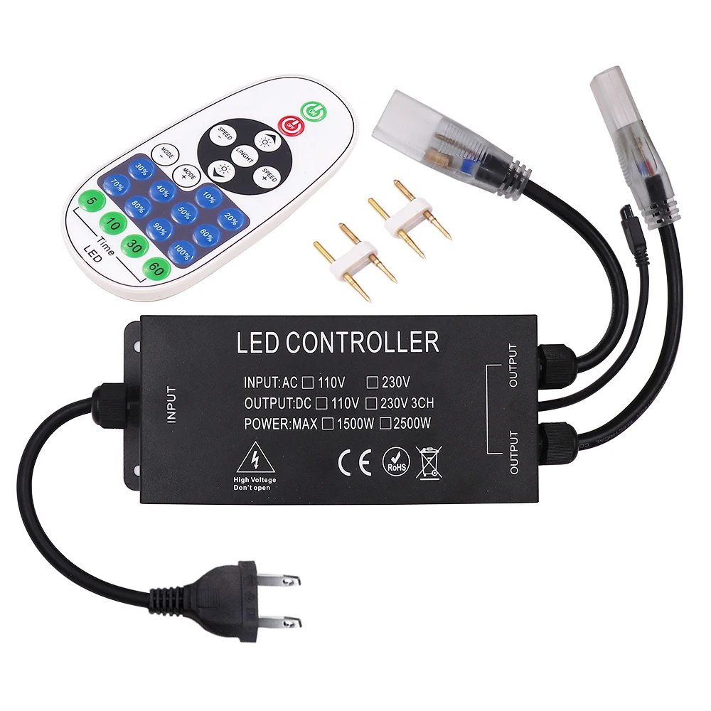 

US110V EU AU UK 220V Dimmer with 23key RF Remote Controller 1500W 2500W For 5050 2835 RGB LED Strip Neon Light 6MM 12MM 15MM