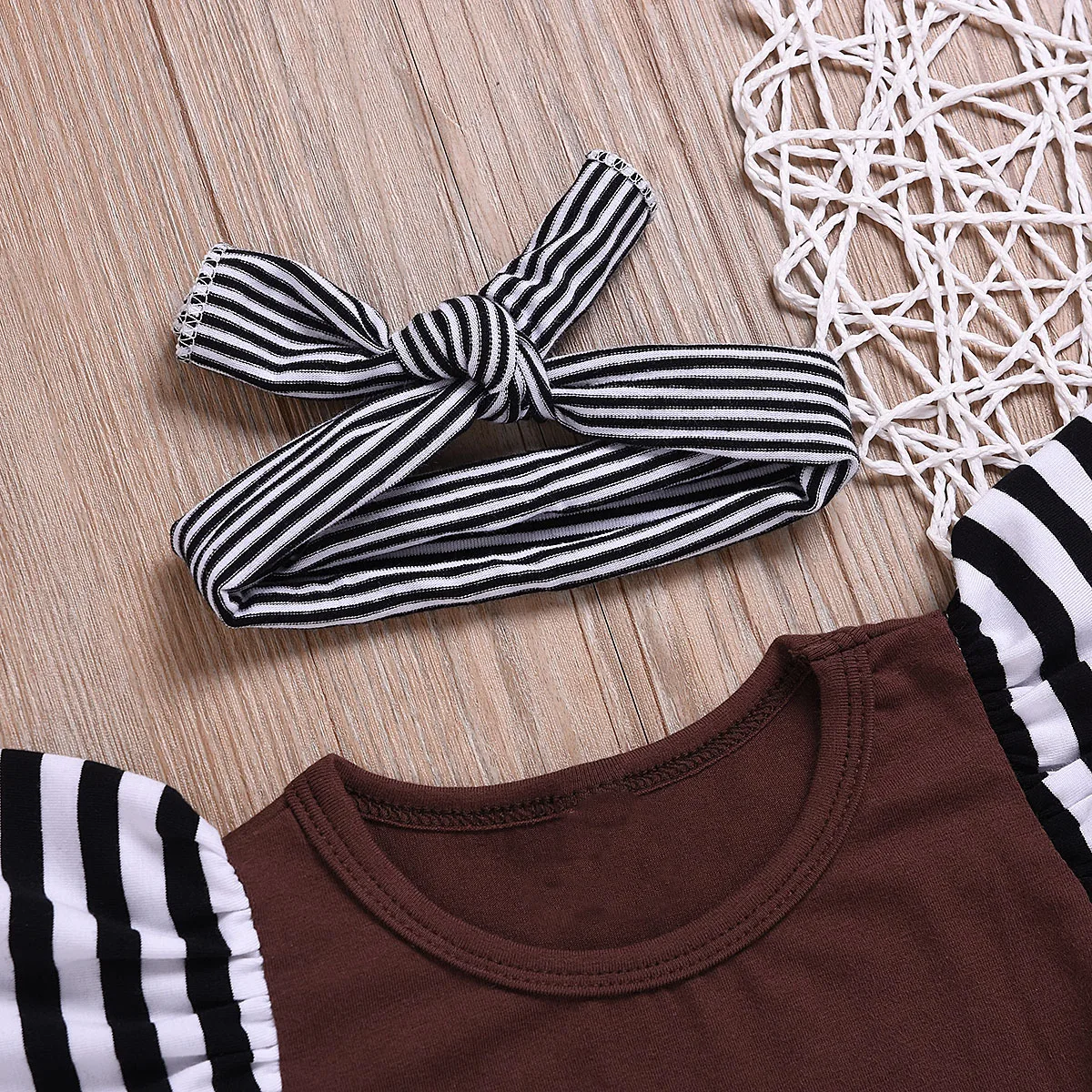 

2020 Summer fashion Stripe Print Baby Romper Clothes Set Newborn Baby Girl Ruffled Sleeve Jumpsuit with Headband baby clothes