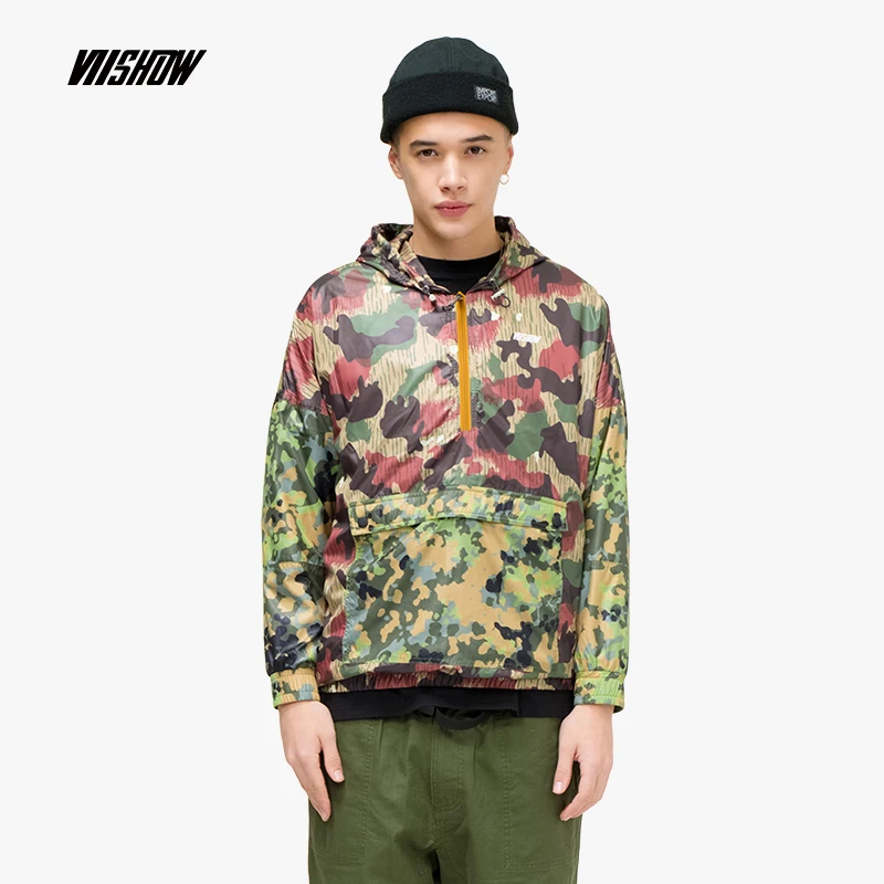 VIISHOW Мужская камуфляжная куртка с капюшоном брендовая ветрозащитная принтом