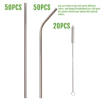 100 packs whole sale best reusable metal drinking stainless steel straw with cleaning brush for bottle hydro flask gift