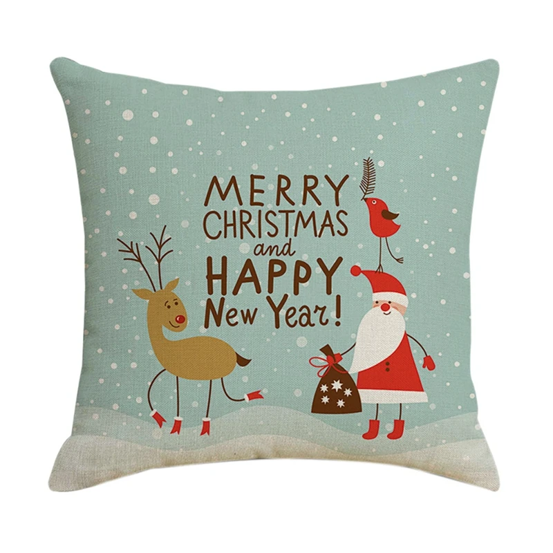 

Christmas Pillowcase Santa Pillowcase Square Home Decor Linen Pillow Cushion Covers for Sofa Seat Car Gift 45X45cm