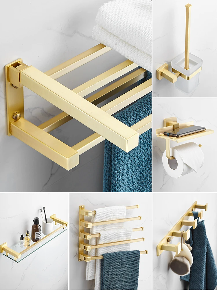 

Bathroom Accessories Gold Towel Bar Rail Toilet Paper Holder Towel Rack Hook Soap Dish Toilet Brush Phone Stand Toliet Paper Box