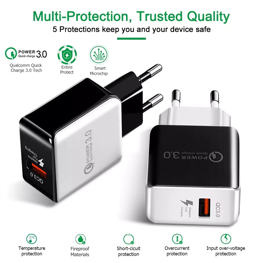 Универсальный 18 Вт быстрой зарядки USB 3,0 5 V 3A для Iphone 6 7 8 XR XS X для samsung Samsug s10 9 8 huawei ЕС и США дорожная штепсельная розетка Зарядное устройство