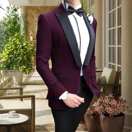 

ANNIEBRITNEY Tailored Plus Size Burgundy Mens Suits Formal Prom Blazer Groom Wedding Suits Slim fit Tuxedo Business Jacket Pants