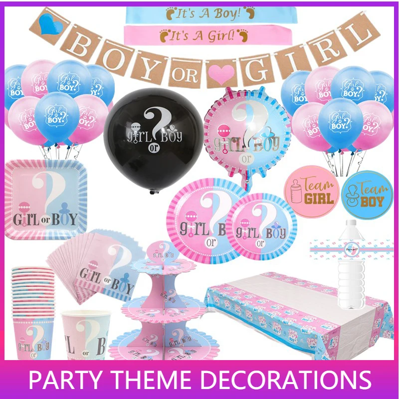 

Gender Reveal Girl or Boy Latex Balloon Baby Shower Disposable Tableware Birthday Party Decoration Kids Favor Supplies