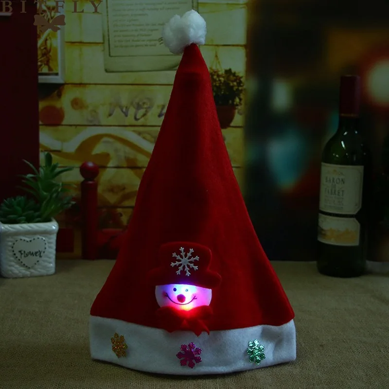 Led Snowman BITFLY новогодний фестиваль, подарок для детей, Рождественская шапка со светодиодами Санта-Клаус, снеговик, лось, светодиодные шапки, Рождественское украшение для дома - Цвет: Led Snowman