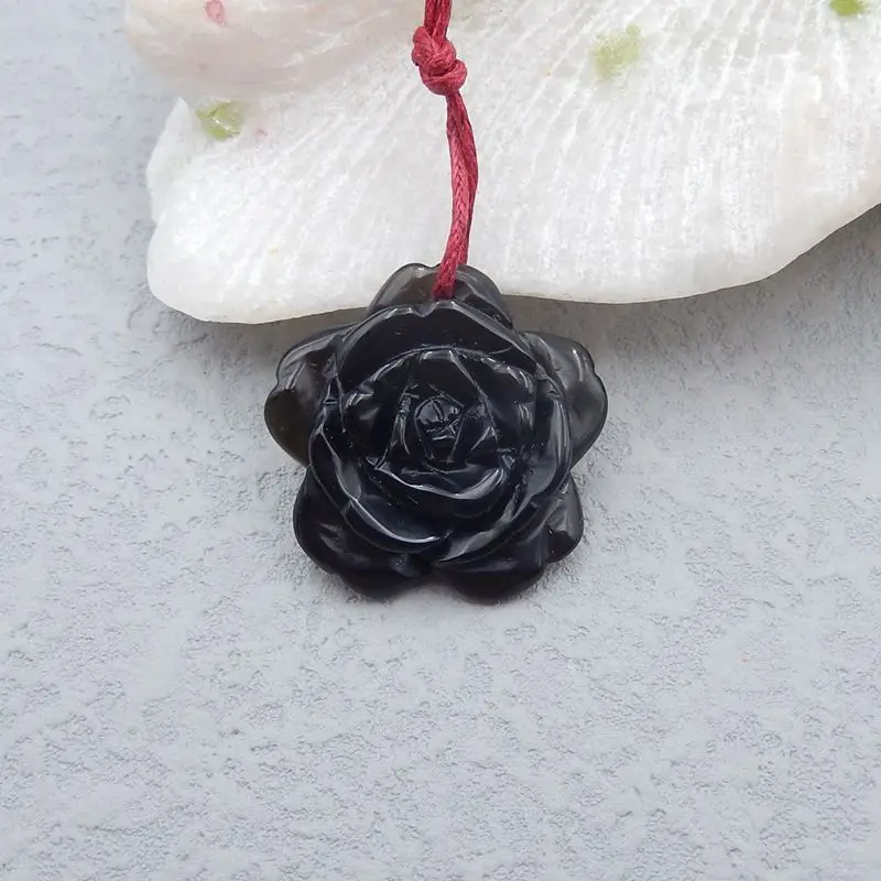 Ожерелье С Вырезанным цветком из обсидиана, 29x8 мм, 6 г