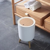 dustbin press cover imitation wood grain high foot waste basket large diameter bedroom toilet kitchen home garbage basket