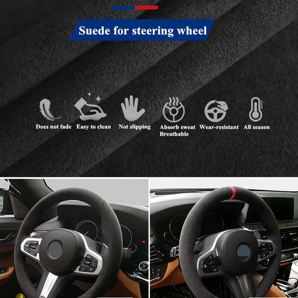Чехол на руль прошитый вручную из черной замши для BMW E46 318i 325i 330ci E39 X5 E53 Z3 E36/7