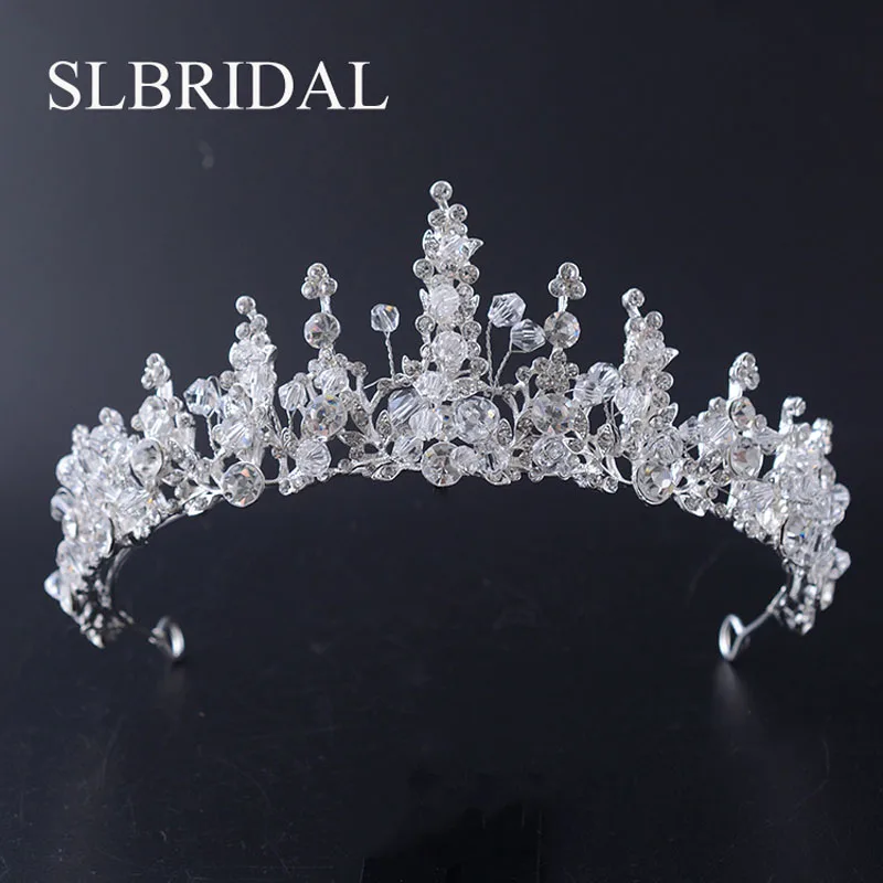 SLBRIDAL сплав Свадебный Тиара головной убор со стразами Хрустальная Свадебная Тиара головной убор жемчуг свадебные аксессуары для волос женские ювелирные изделия - Окраска металла: Model 21