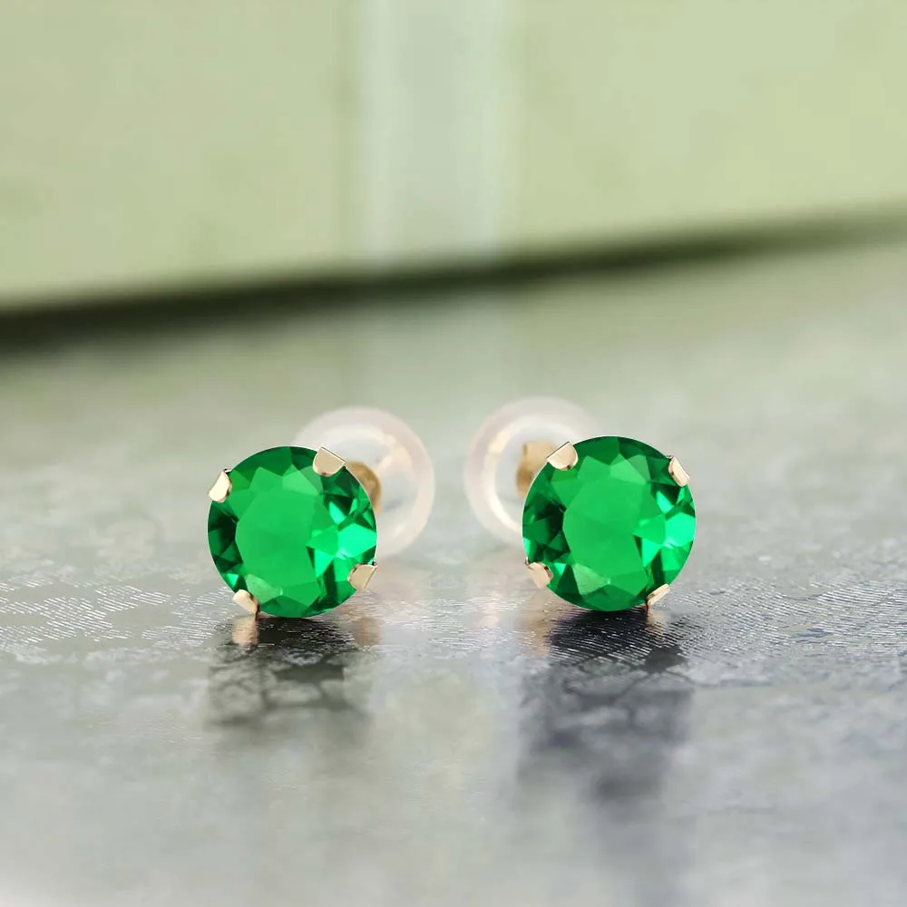 Женские серьги гвоздики GemStoneKing 14K желтое золото 1 54 карат Круглые 6 мм зеленые нано