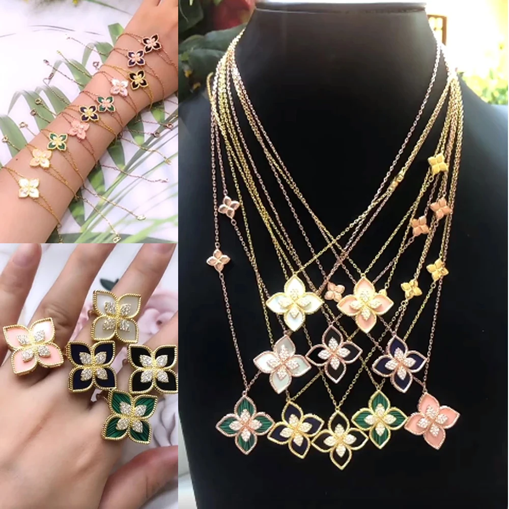 

Kellybola Sweet and Romantic Necklace Bracelet Earring Ring 4PCS Woman Lucky Clover Daily Party Anniversary Set Girl Gift 2021