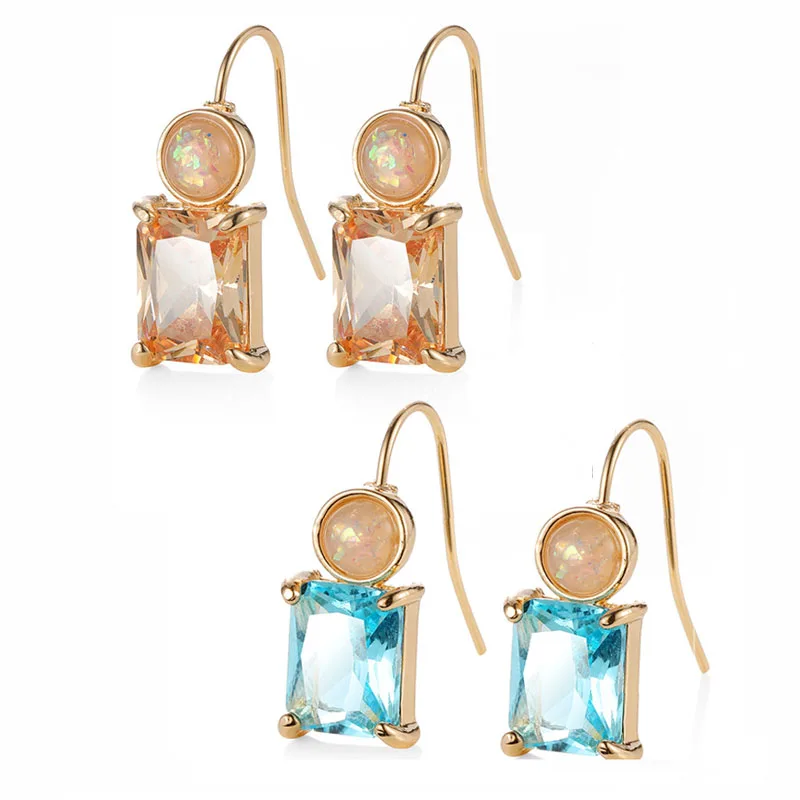 

Classic Square Blue Cubic Zirconia Drop Earrings for Women Romantic Champagne Crystal Earrings Brides Wedding Party Jewelry