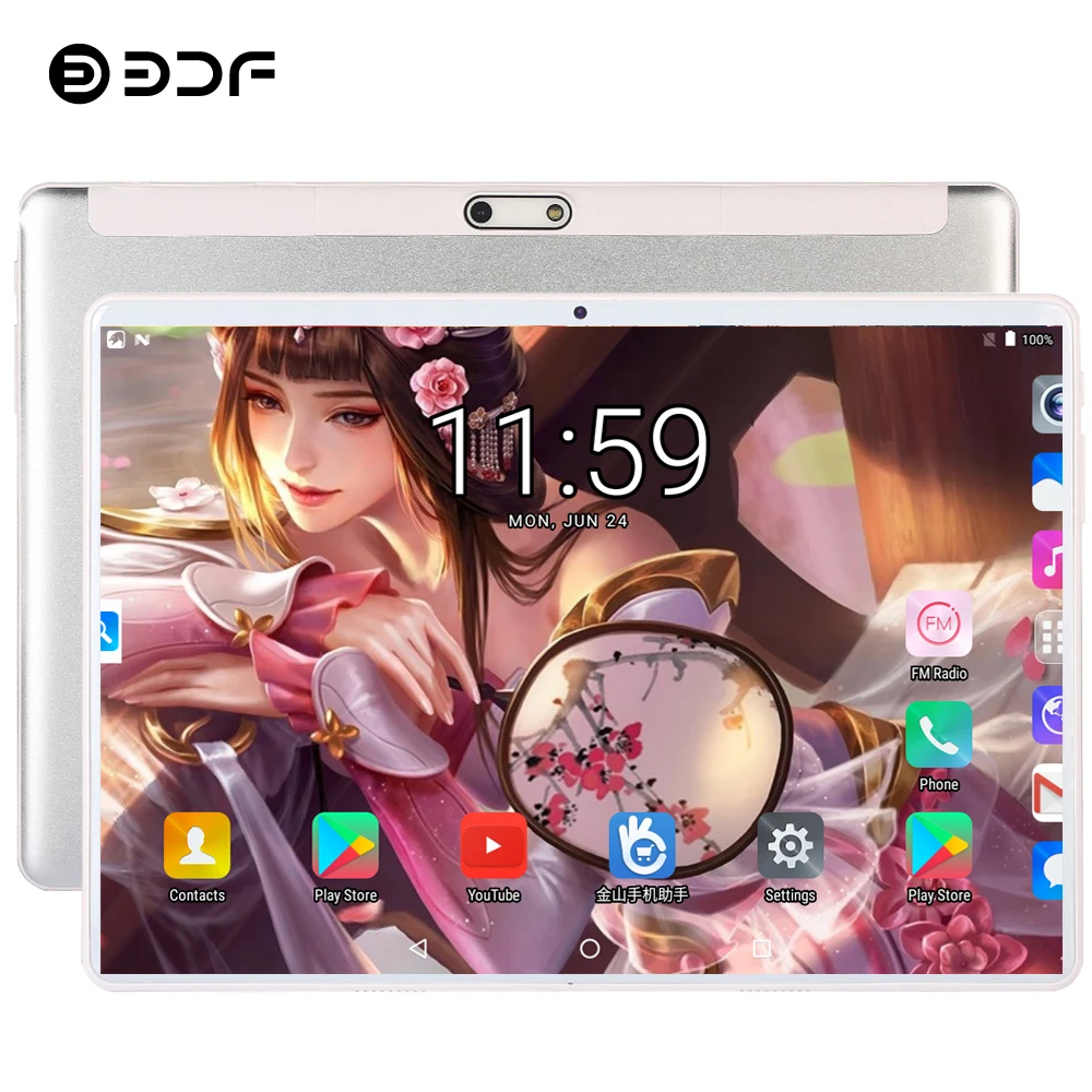 BDF 10-дюймовый планшетный ПК 2.5D Закаленное стекло 3G телефонный звонок Android 7 0
