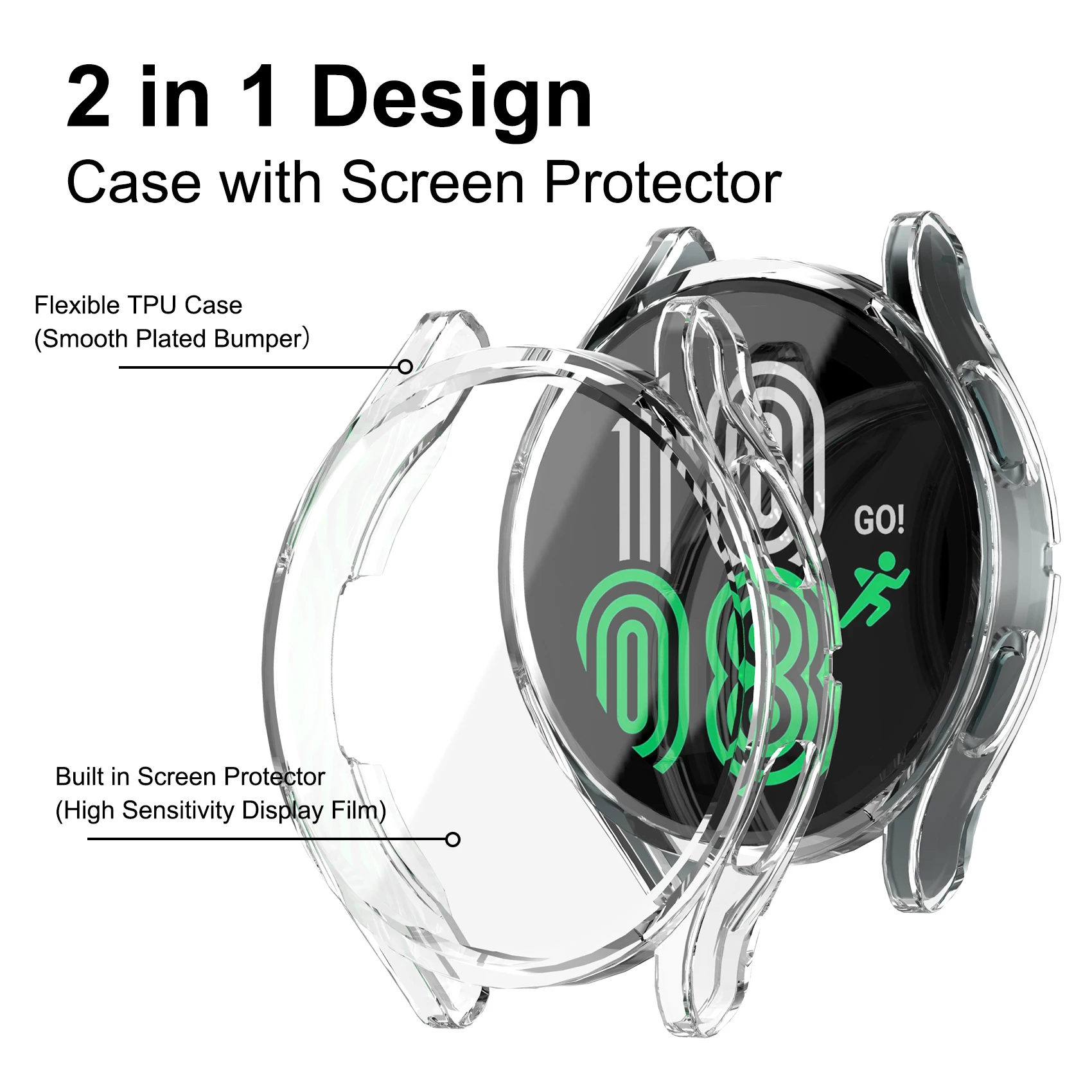 Protective Case for Samsung Galaxy Watch 4 40mm 44mm, Soft TPU Cover Bumper Full Screen Protector for Galaxy Watch4 Accessories