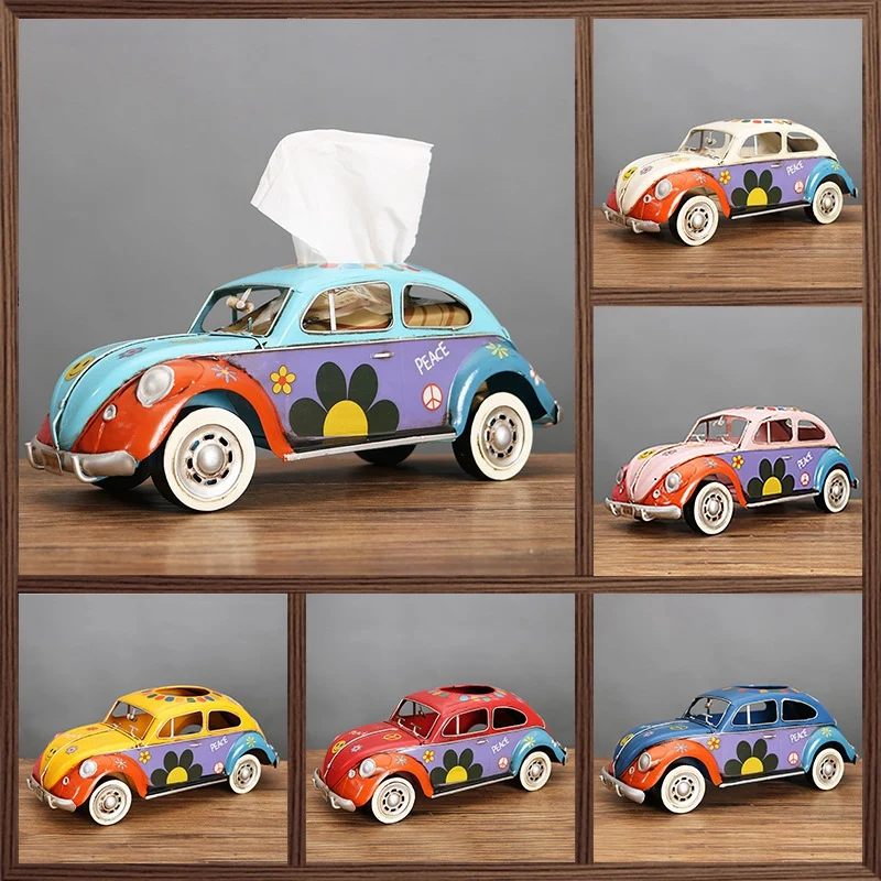 

Retro Beetle Car Tissue Paper Box Wrought Iron Tissue Box Retro Model Ornaments Practical Creativity Cute