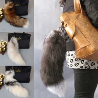 large fox tail keychain tassel pendant women key ring holder pompoms fluffy real fur key chain charming girls bag strap chain