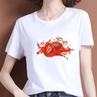 the great wave of aesthetic cute t shirts and lovely fruit printed summer tops female t shirt woman 90s fashion graphic tee