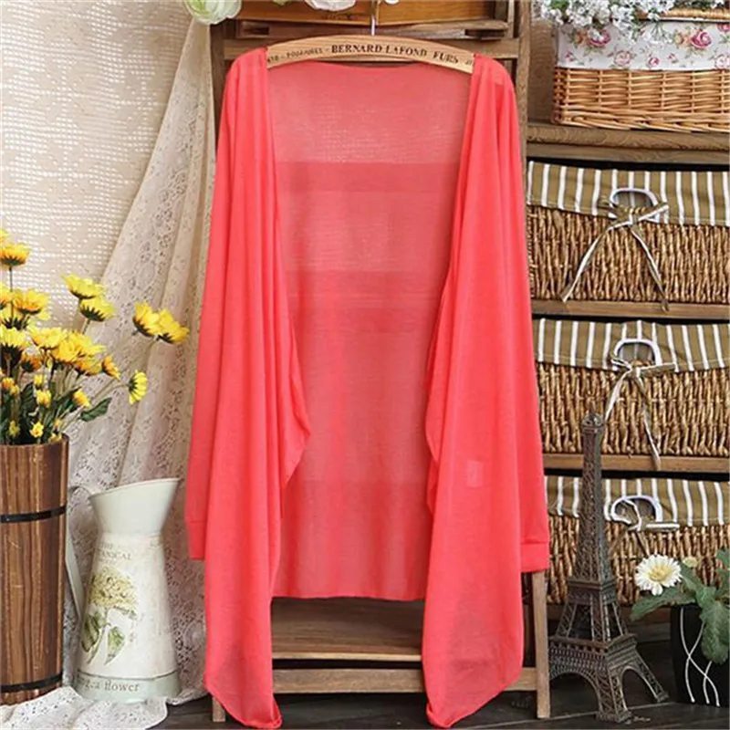 

Summer Autumn Cardigan Women Candy Color Knitted Cardigans Long Sleeve Sun Protection Clothing Fashion Outerwear Coats HO817154