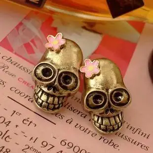 Женские серьги гвоздики с розовым цветком и черепом в стиле ретро европейский