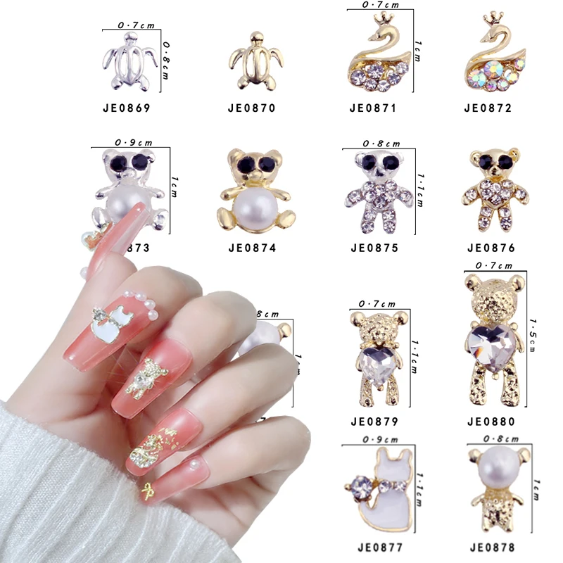

10pc-Alloy Bear Design Nail Rhinestones,Swan Silver Nail Charms,Cygnus 3D Cute DIY Manicure Accessories Jewelry Nail Charms
