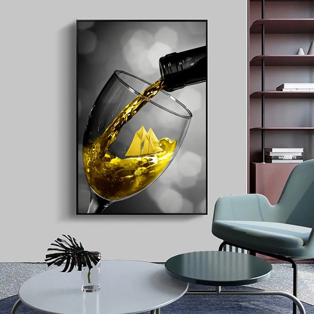 Современная Скандинавская модная Картина на холсте в виде бокала вина Офисная