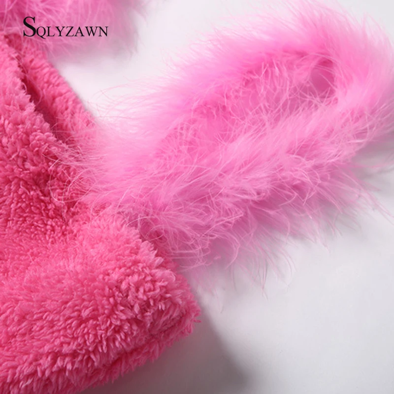 Женский флисовый комплект из двух предметов пикантный пушистый розовый черный