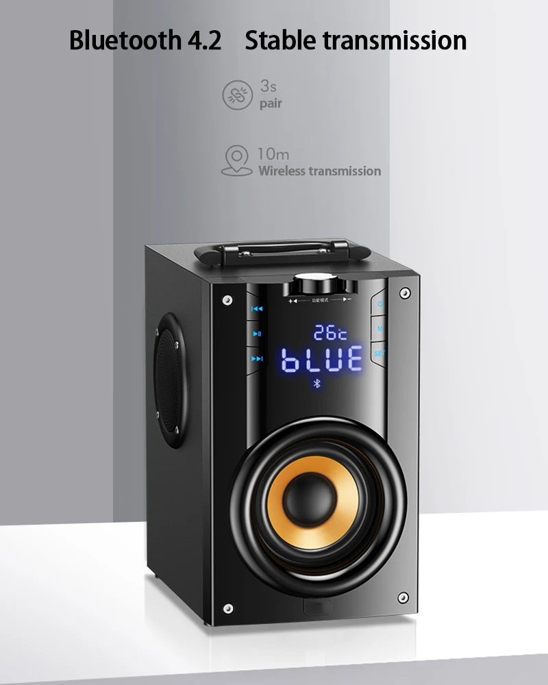 SOAIY беспроводной Bluetooth динамик, портативные колонки стерео сабвуфер большой мощности тяжелый басовый плеер Поддержка светодиодный дисплей часы с радиоприемником TF