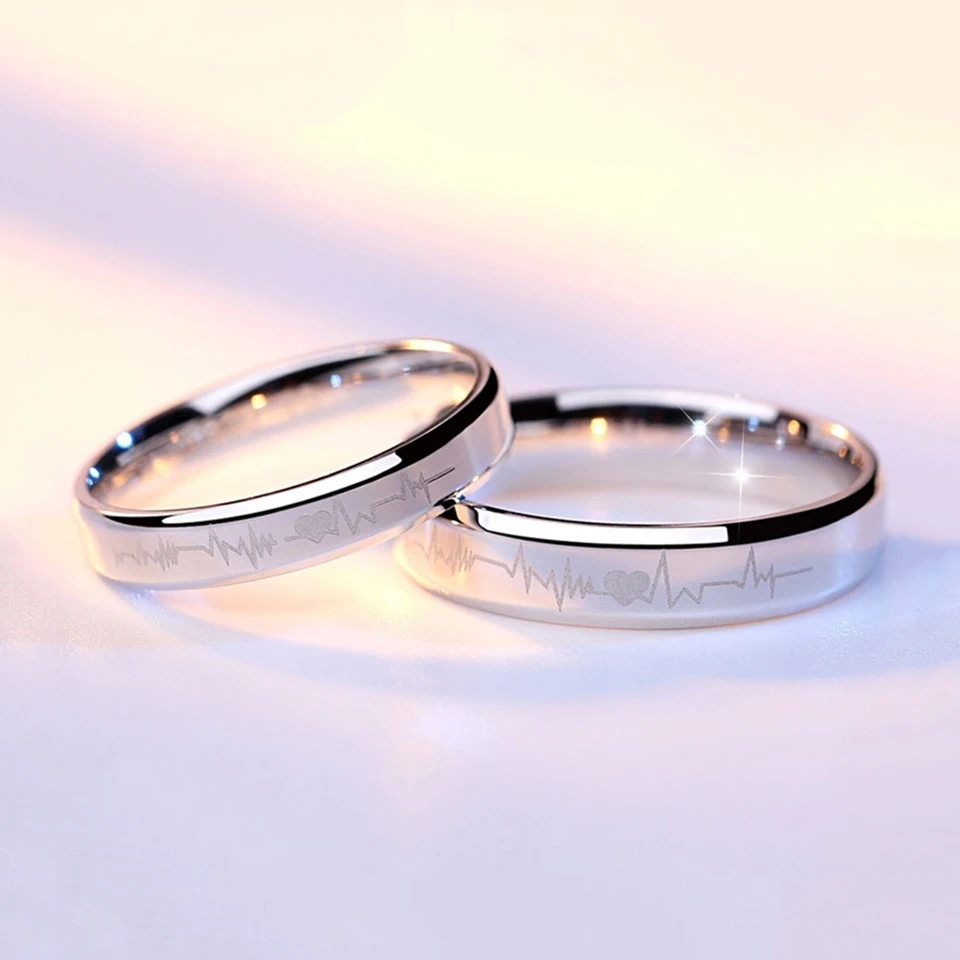 ECG Сердце Пара Кольца для влюбленных женщин мужчин серебряный цвет Открытый