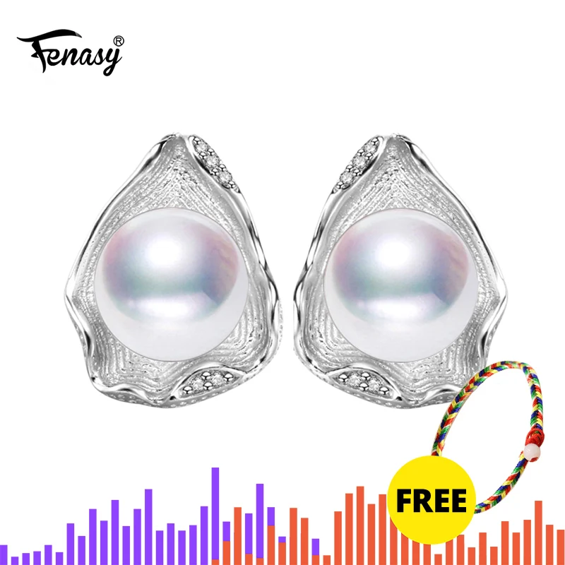 Женские серьги гвоздики из серебра 925 пробы с натуральным пресноводным