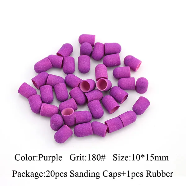 180 Grit (Purple) 20 шт./упак. 10*15 Цвет: фиолетовый, розовый, шлифования крышки резиновый стержень фреза сверла для педикюра маникюра кутикулы аксессуары для сверления - Цвет: 180 Grit (Purple)