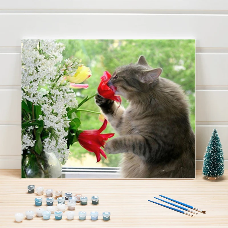 Новые DIY обрамленные кошки детские масляные краски по номерам животные аниме