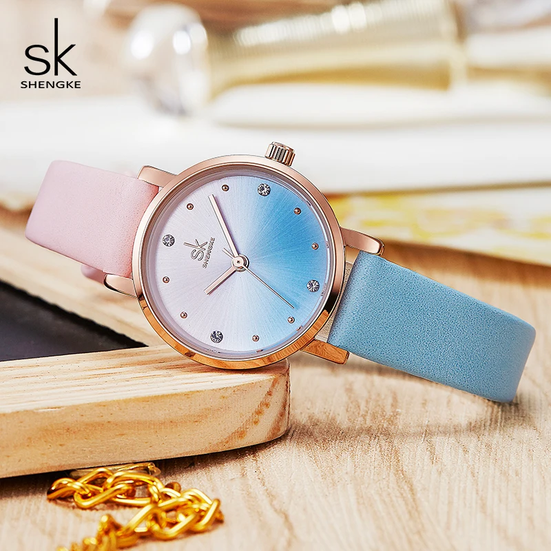 Shengke Creative Color Leather Watches Women Ladies Quartz Watch Relogio Feminino 2019 SK Wrist Montre Femme #K8029 | Наручные часы