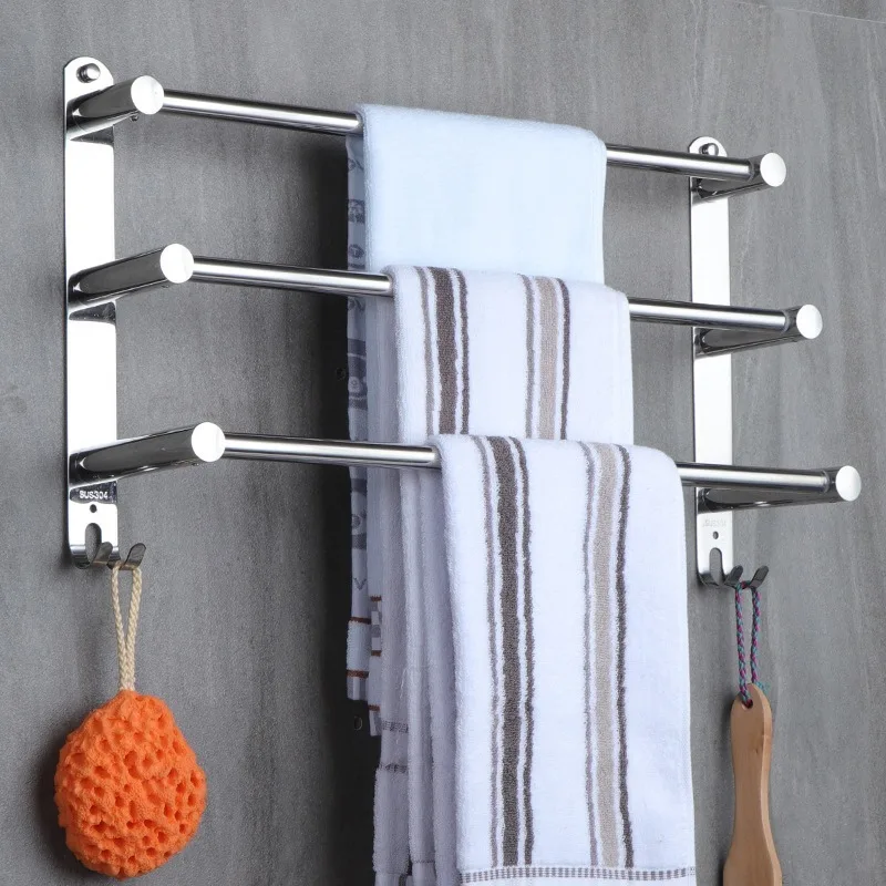 Towel Rack stainless Steel Flexable adjustable 40 CM 3 ties Arm Towel Holder Bar Rail Hanger Wall Mounted For Bathroom WF