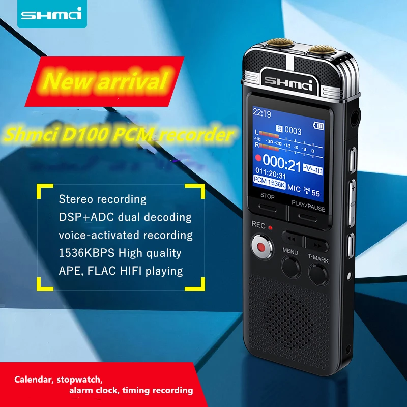

Shmci D100 Professional Dictaphone 8GB PCM recording Dual mic MP3 player voice-activated mini digital voice recorder pen