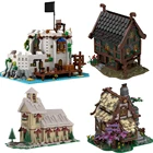 Конструктор MOC средневековая архитектура, деревья, смесь, ветряная мельница, дом, строительные блоки, замок, церковь, модельные блоки, детские игрушки, Gfit