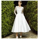 Свадебное платье длиной до щиколотки, свадебное платье с кружевной аппликацией цвета слоновой кости, романтичное свадебное платье с разрезом спереди, индивидуальный пошив, 2021
