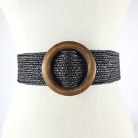 circler buckle wood material pp straw woven belt environmental protection waist decorations stretch girdle resort style