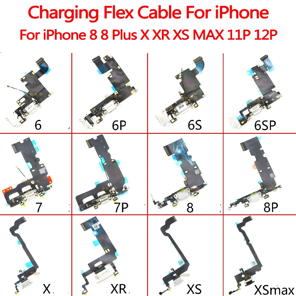

High Quality Charging Flex Cable For iPhone 8 Plus X XR XSmax 11 11P 12 pro USB Charger Port Dock Connector With Mic Flex Cable