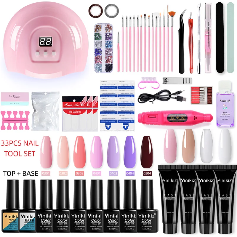 

Yinkiz Manicure Set Kit Poly UV Gel Nail Set 54W Nail Lamp Nail Dryer Nail Polish Set Soak Nail Art Tools Set