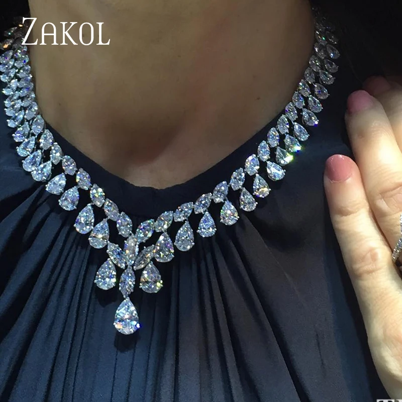 Новинка от бренда ZAKOL, серьги в виде капли воды с кубическим цирконием и ожерелье, ювелирный набор, роскошный свадебный ужин, платье по заводской цене, FSSP306