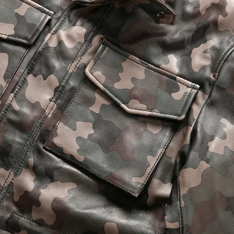 

Men Genuine Leather Jacket Camouflage Classic Spring Autumn Vintage Moto Biker Thick Soft Sheepskin Coat Brand Jacket 2021